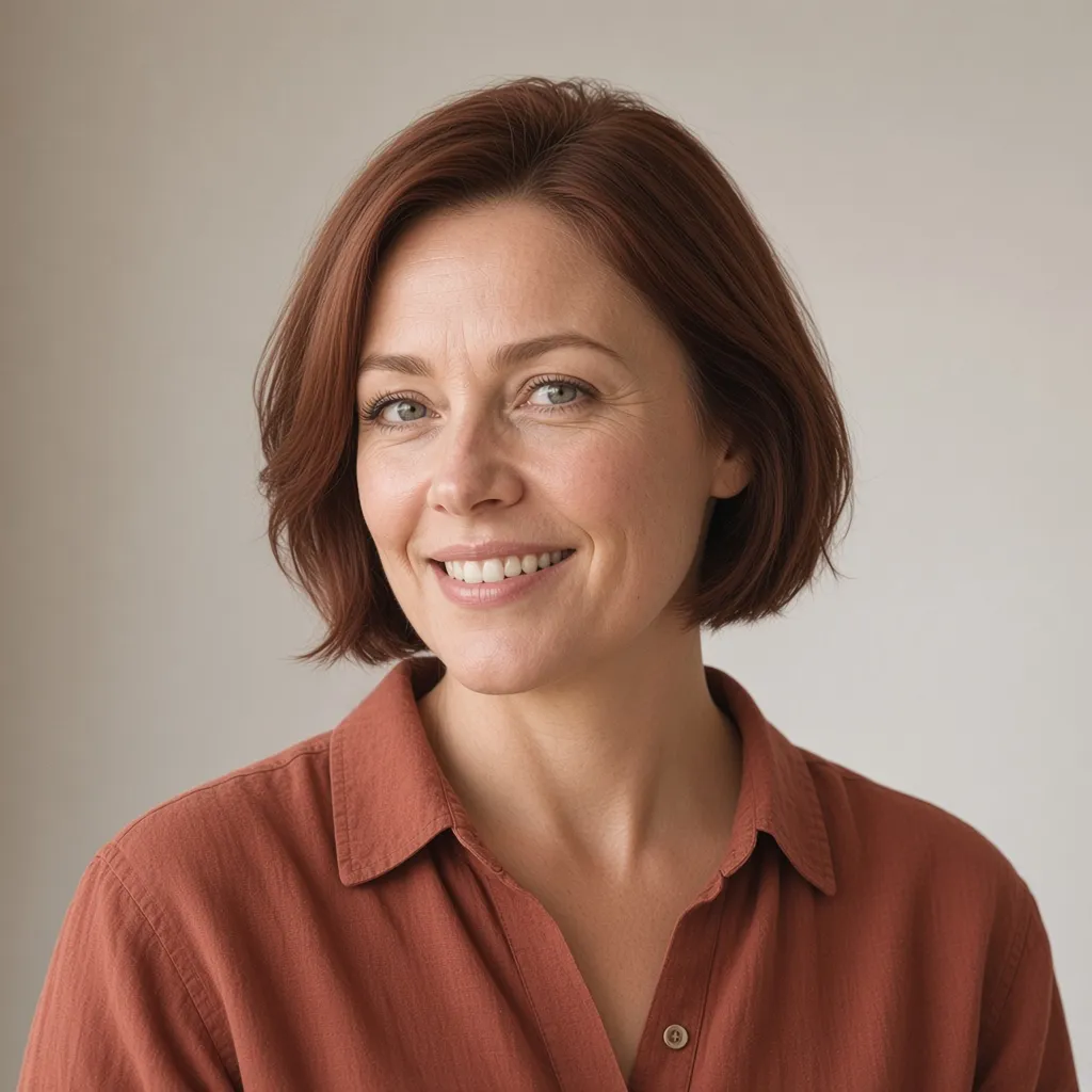 Karin Dahl, deputy head, in a rust linen shirt