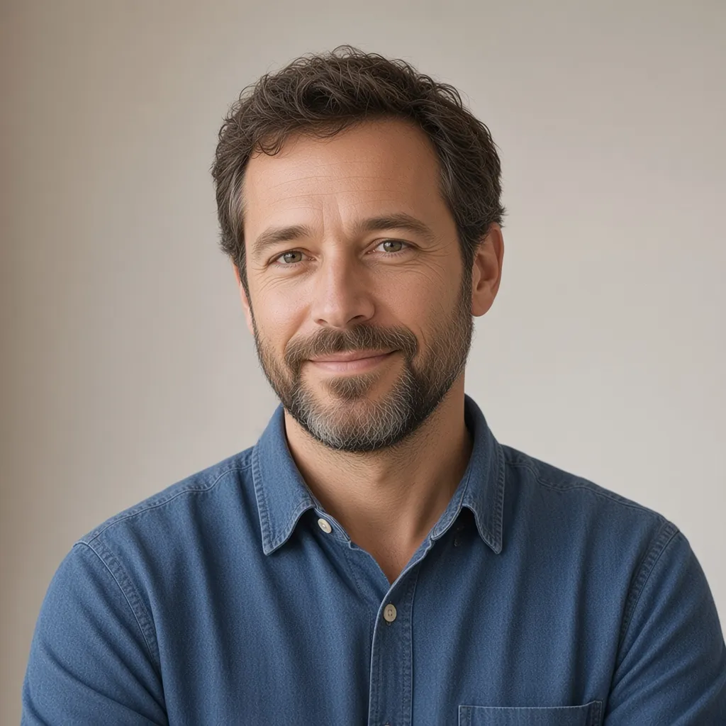 Marco Bellini, head of science, in a blue denim shirt